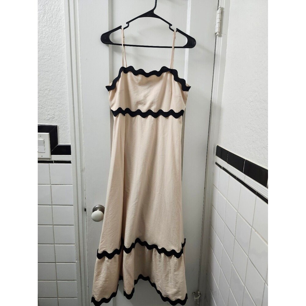 Cream Maxi Dress With Ric Rac Trim